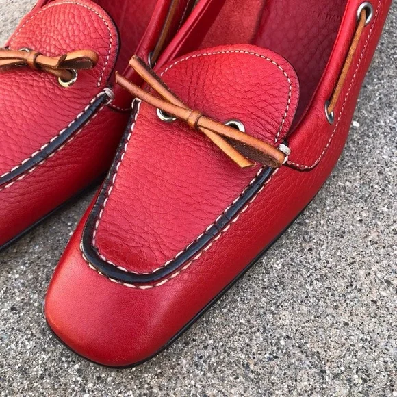 Prada Vintage Red Pebbled Leather Kitten Heel Loafers 39 Made in Italy - Picture 3 of 8